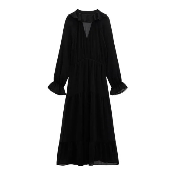 ZARA | Black | MIDI DRESS WITH RUFFLES - Picture 3 of 9